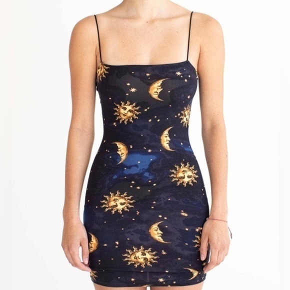 Bear Dance Dresses & Skirts - Bear Dance Celestial Gold Sun And Moon Bungee Strap Cami Mini Dress Size Small